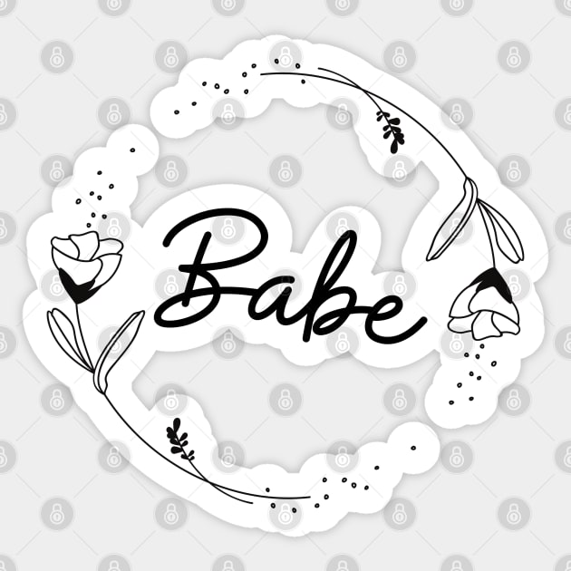 Babe with flowers, black and white print, Sticker by Trahpek